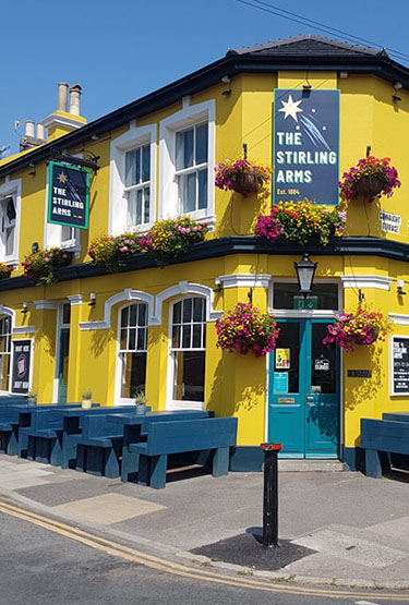Exterior shot of The Stirling Arms pub with rooms in Hove